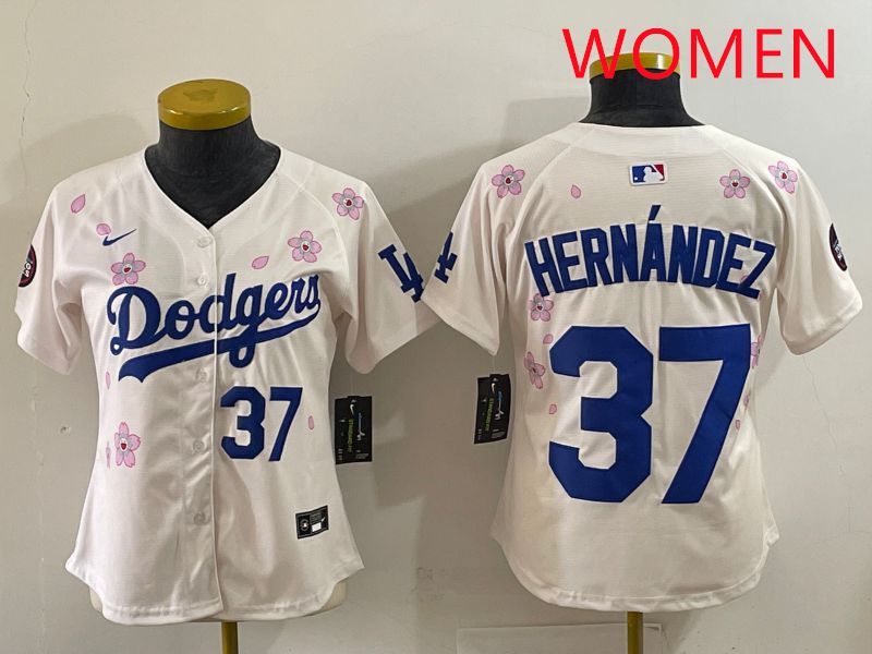 Women Los Angeles Dodgers #37 Hernandez Cream Sakura Edition 2025 Nike MLB Jersey style 32->women mlb jersey->Women Jersey